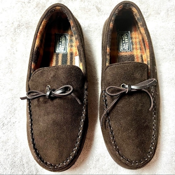 LEVI’S Men's Suede Chocolate brown Moccasin Slippers fleece size 7-8 - Picture 3 of 9
